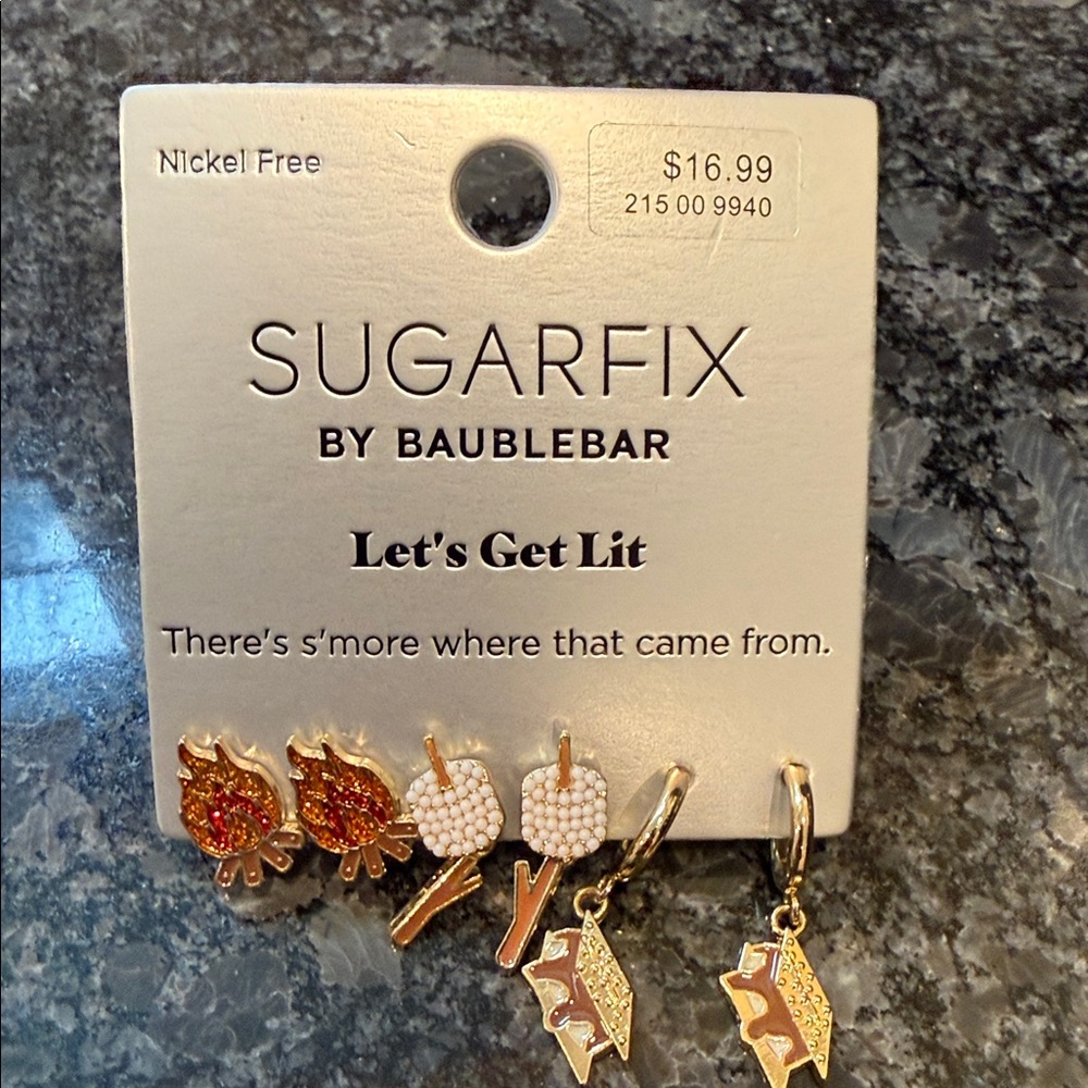 Sugarfix by BaubleBar Gold Campfire Charm Earring Set - Red, White, Gold